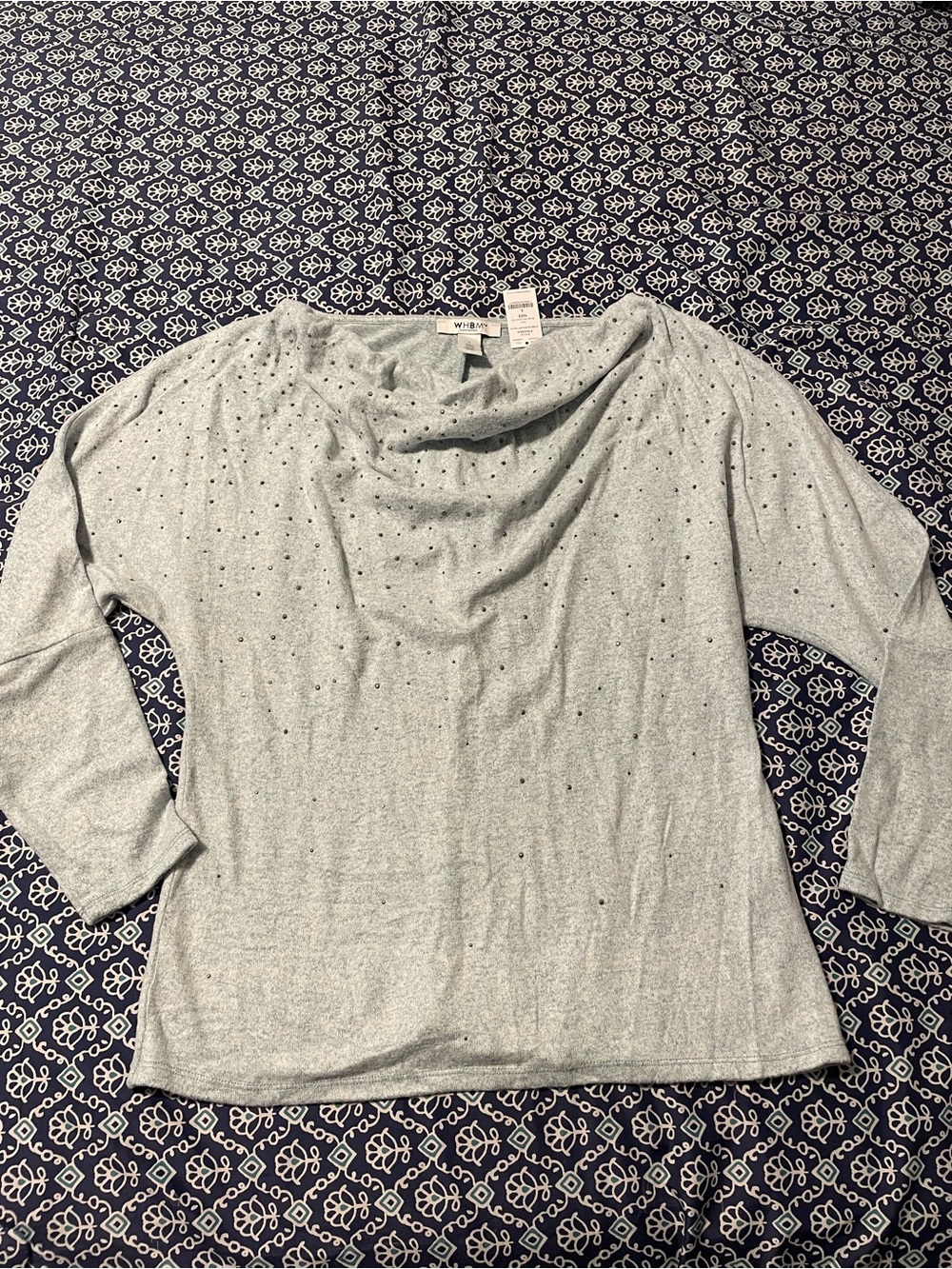 White House Black Market Light Blue Embellished Cowl-Neck Sweater